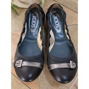 Tods WMN Tod’s 8 Blue Suede Buckl Scrunch Italy Slip On Ballet Flats 38 Driving